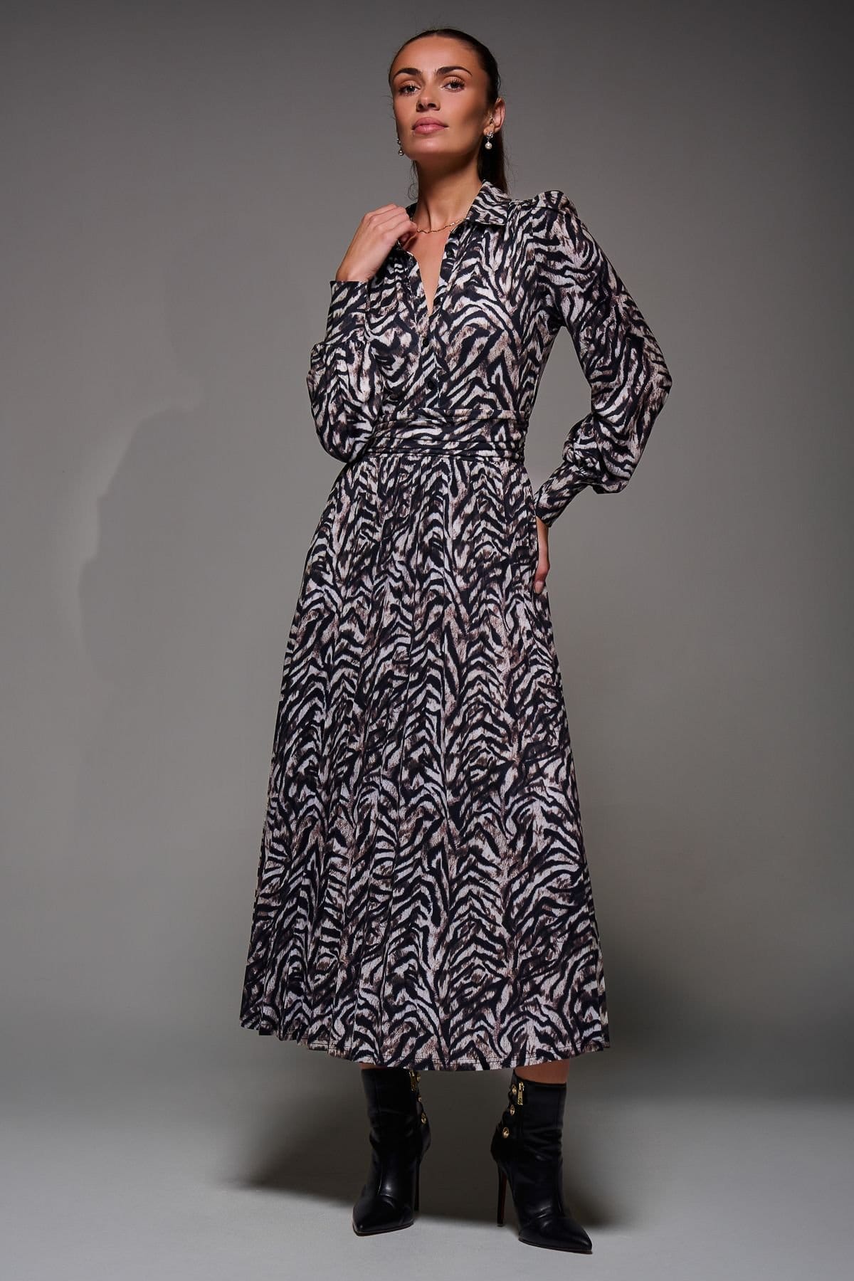Jolie Moi Jolie Moi Women's Long Sleeve Pleated Jersey Maxi Dress - 4
