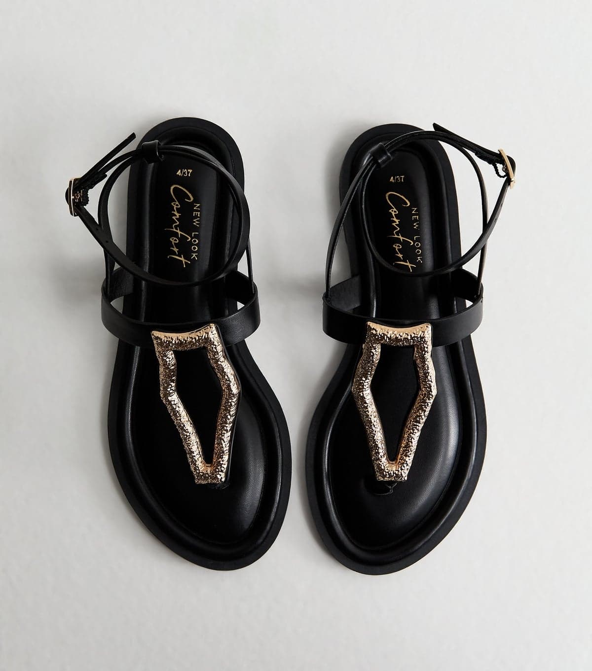 New Look Women's Black Faux Leather Metal Detail Sandals Vegan New Look