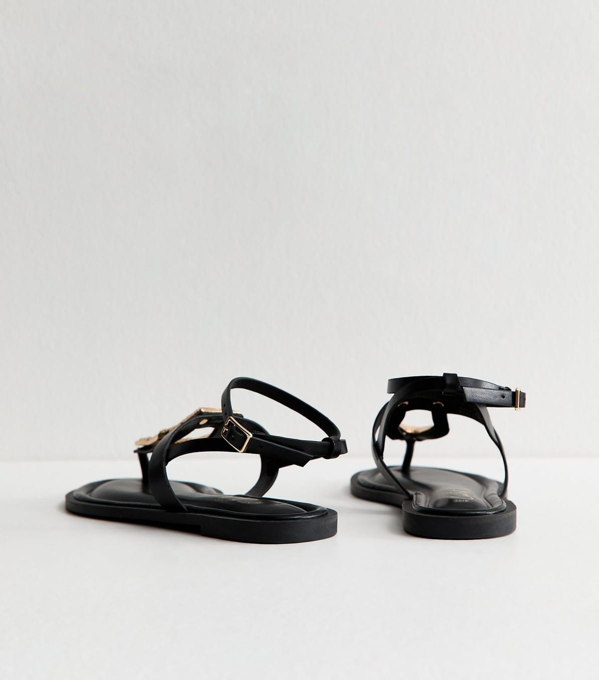 New Look Women's Black Faux Leather Metal Detail Sandals Vegan New Look - 4