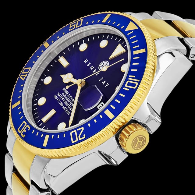 Henry Jay Henry Jay Men's Swiss Self Winding Mechanical Automatic 23K Gold Plated Two Tone Stainless Steel Specialty Aquamaster Professional Swiss Dive Watch - 2