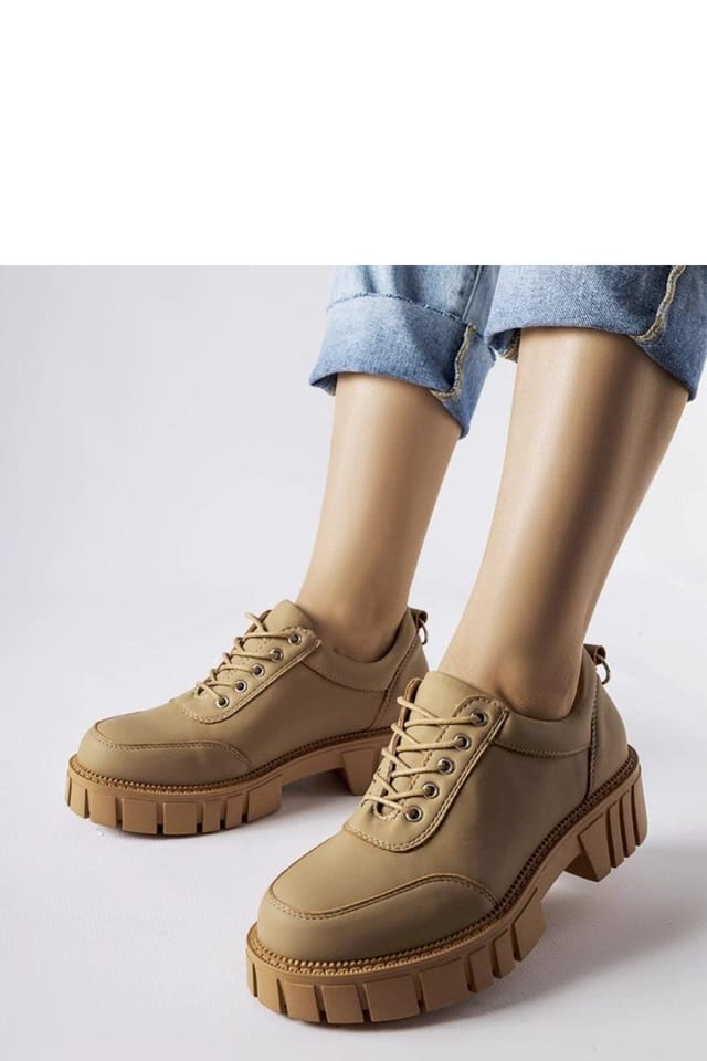 Love Lace Love Lace Women's Matte Finish Lace Up Half Shoes with Round Toe Comfort Durable in Tan - 2