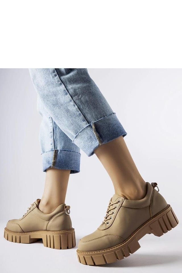 Love Lace Love Lace Women's Matte Finish Lace Up Half Shoes with Round Toe Comfort Durable in Tan - 3