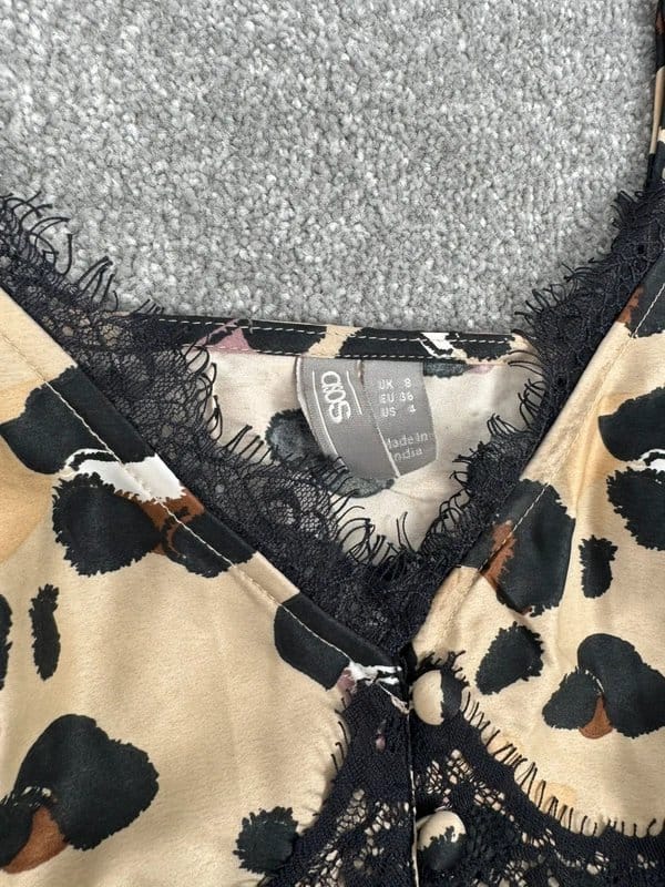 ASOS Leopard Print Lace Trim Cami Peplum Top UK 8 Animal Print