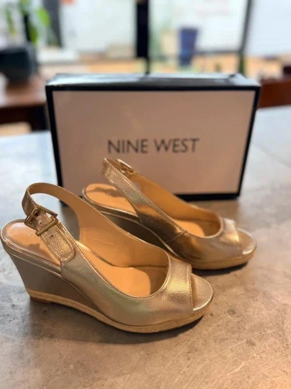Nine West Nine West Dionne Gold Espadrille Wedge Slingback Sandals UK 4 EUR 37