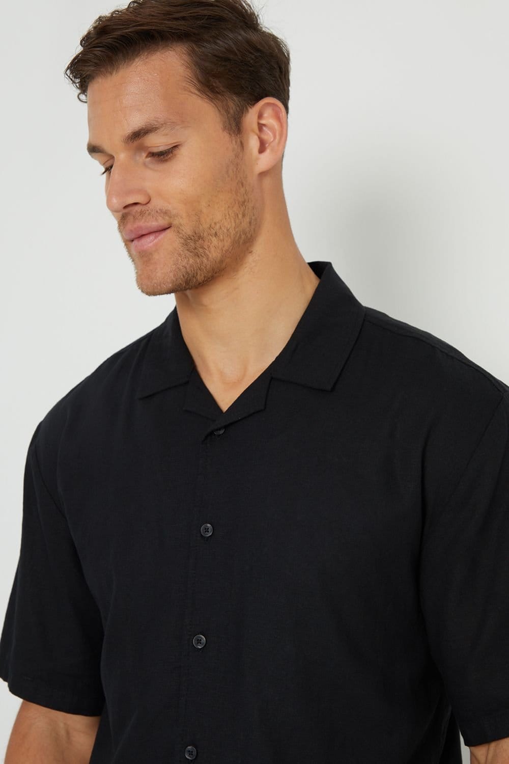 Threadbare threadbare Men's 'Kylian' Linen Blend Revere Collar Short Sleeve Shirt in Black - 4