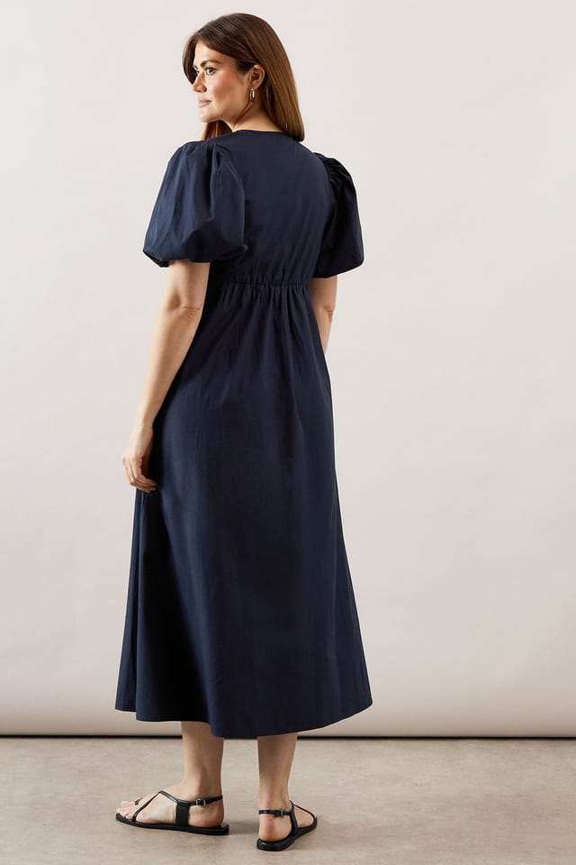 Wallis Wallis Women's Cotton Poplin Button Midi Dress in Navy - 3