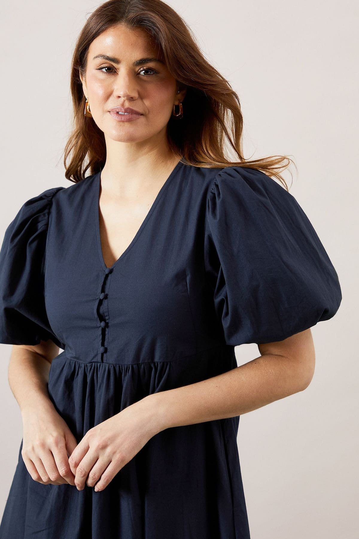 Wallis Wallis Women's Cotton Poplin Button Midi Dress in Navy - 4