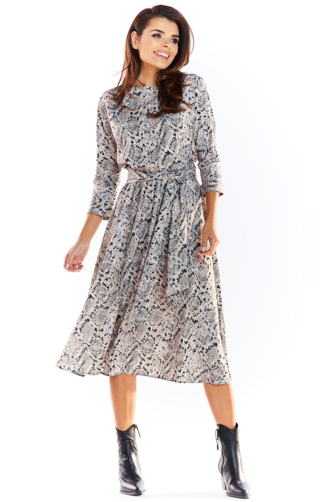 Love Lace Grey Snake Print Midi Dress with Belt
