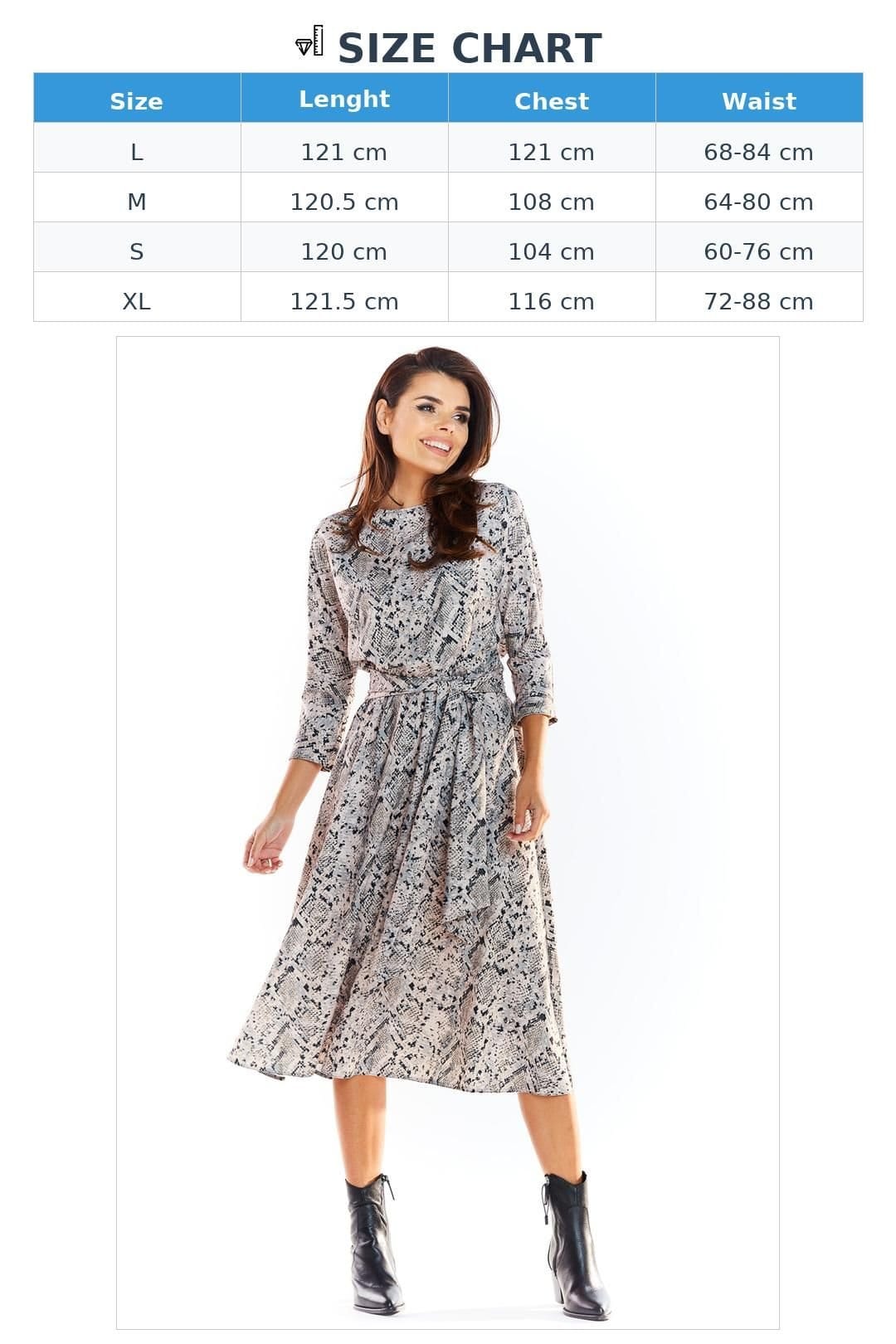 Love Lace Love Lace Women's Patterned Midi Dress Elastic Waist Decorative Belt in Grey - 4