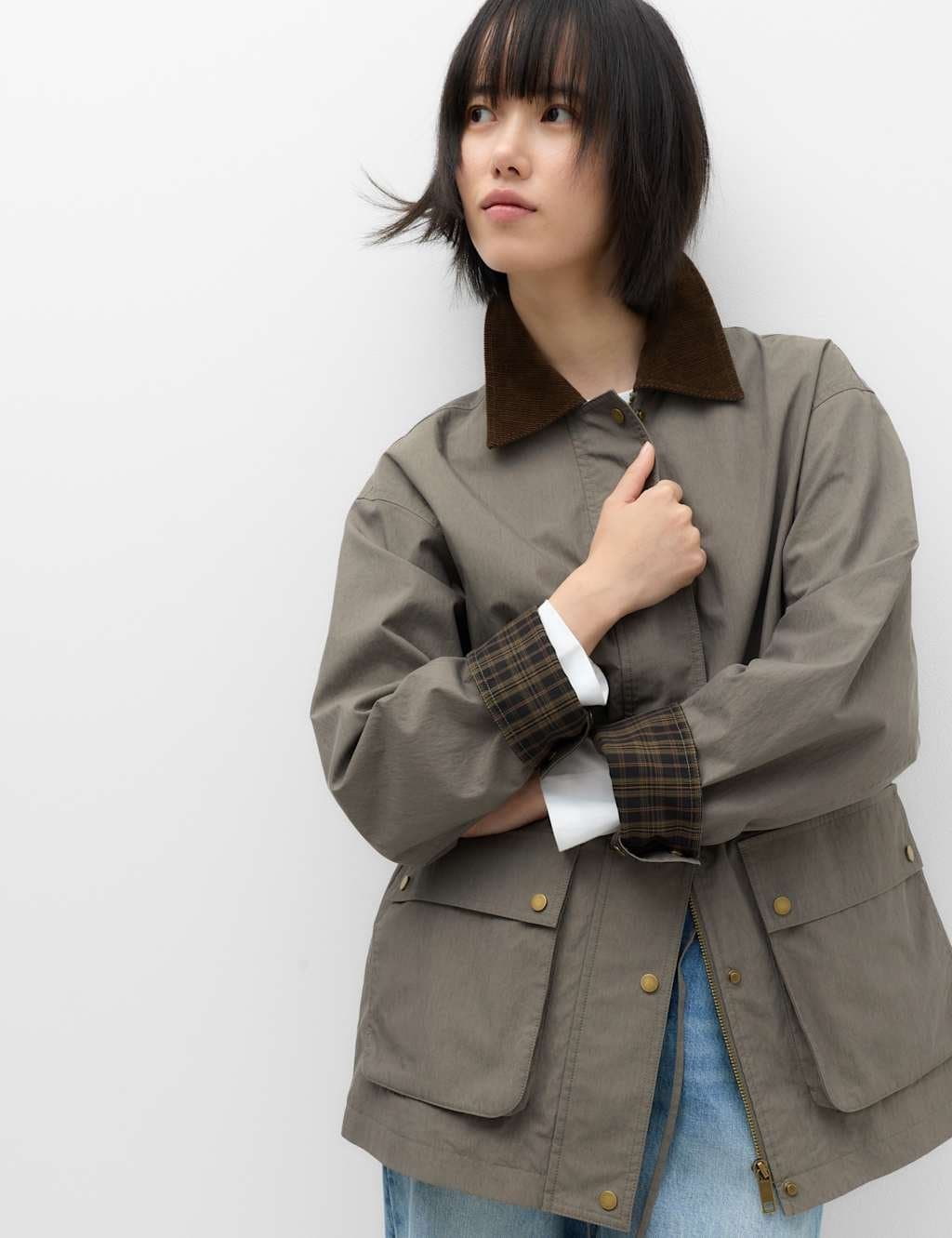 Marks & Spencer M&S Cotton Rich Collared Barn Jacket Grey
