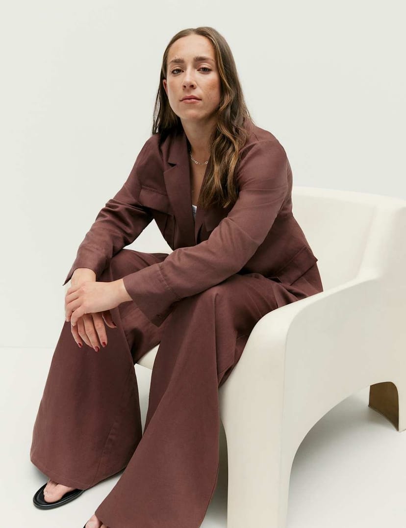 Marks & Spencer M&S Belted Utility Longline Blazer with Linen Raisin - 1