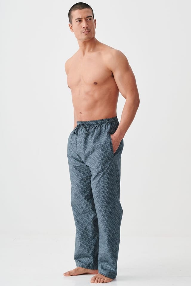 British Boxers British Boxers Men's "Geometric Moorland" Crisp Cotton Pyjama Trousers in Dark Green - 2