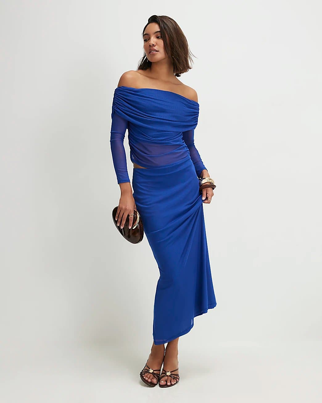 River Island River Island Womens Blue Mesh Maxi Skirt