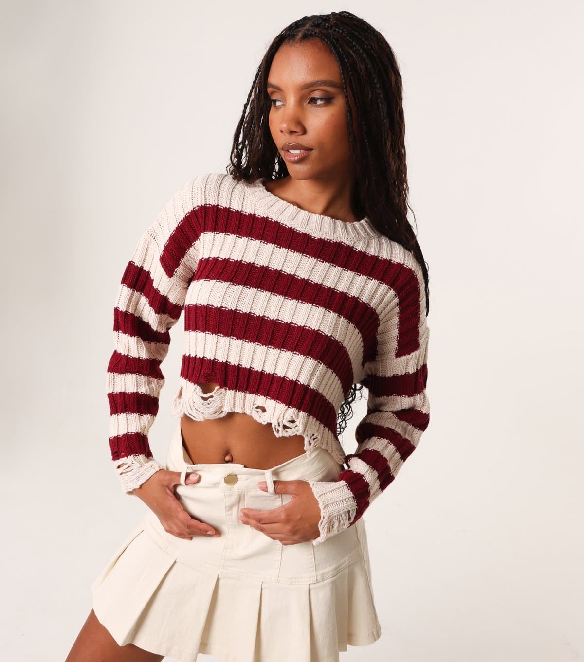 Pink Vanilla Pink Vanilla Burgundy Striped Cropped Jumper