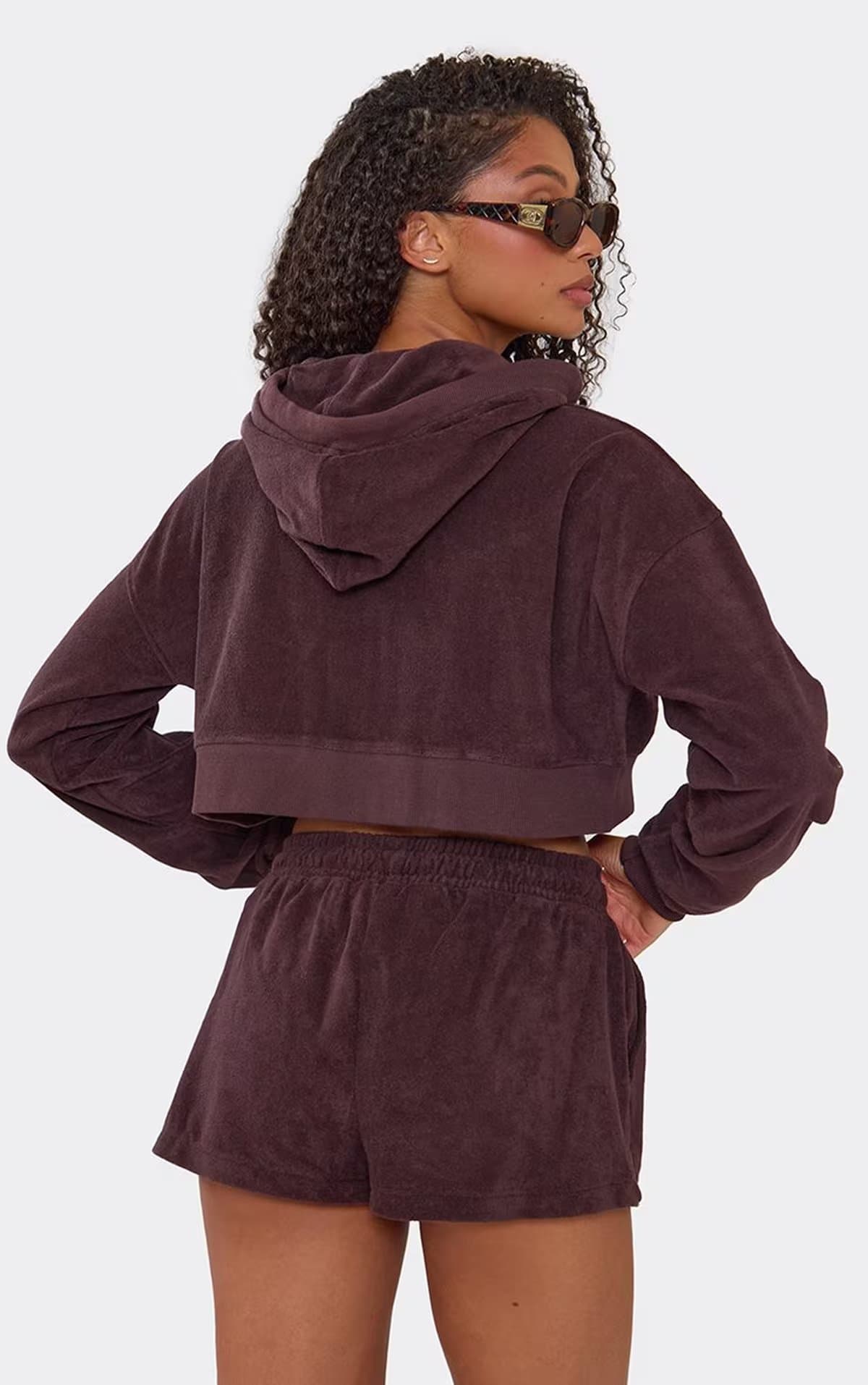 EGO Low Rise Button Front Shorts In Chocolate Brown Towelling, Women's Size UK 6