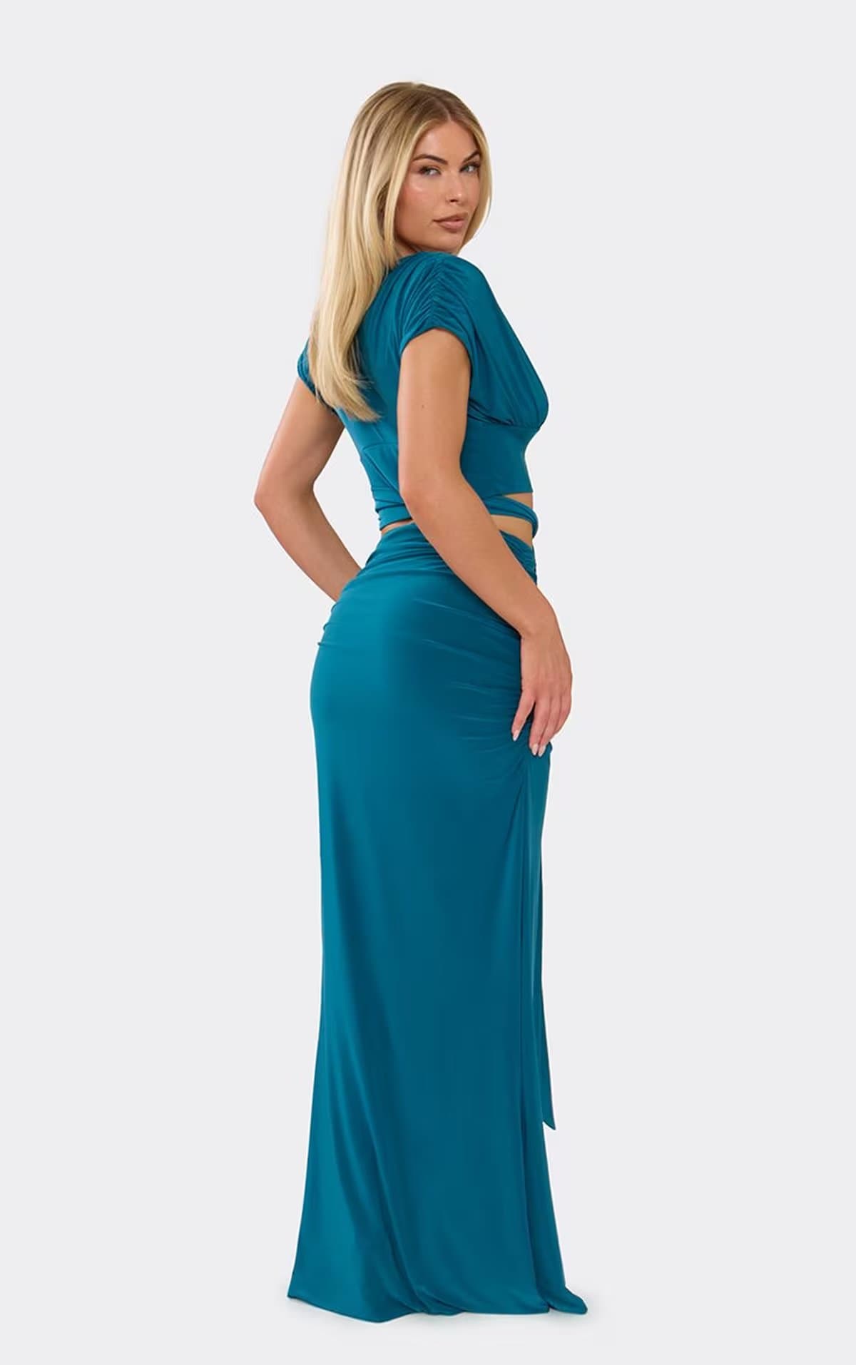 EGO Trim Detail Side Split Maxi Skirt In Teal., Women's Size UK 6