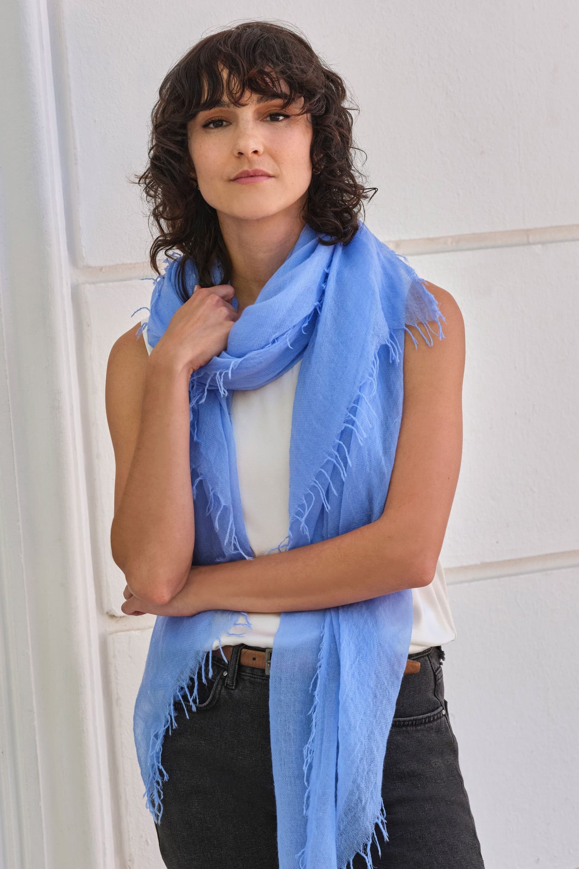 Pure Collection Pure Collection Mid Blue Cashmere Scarf