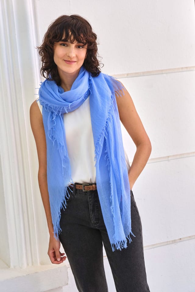 Pure Collection Pure Collection Women's Ultra Fine Cashmere Scarf LAD91 in Mid Blue - 2