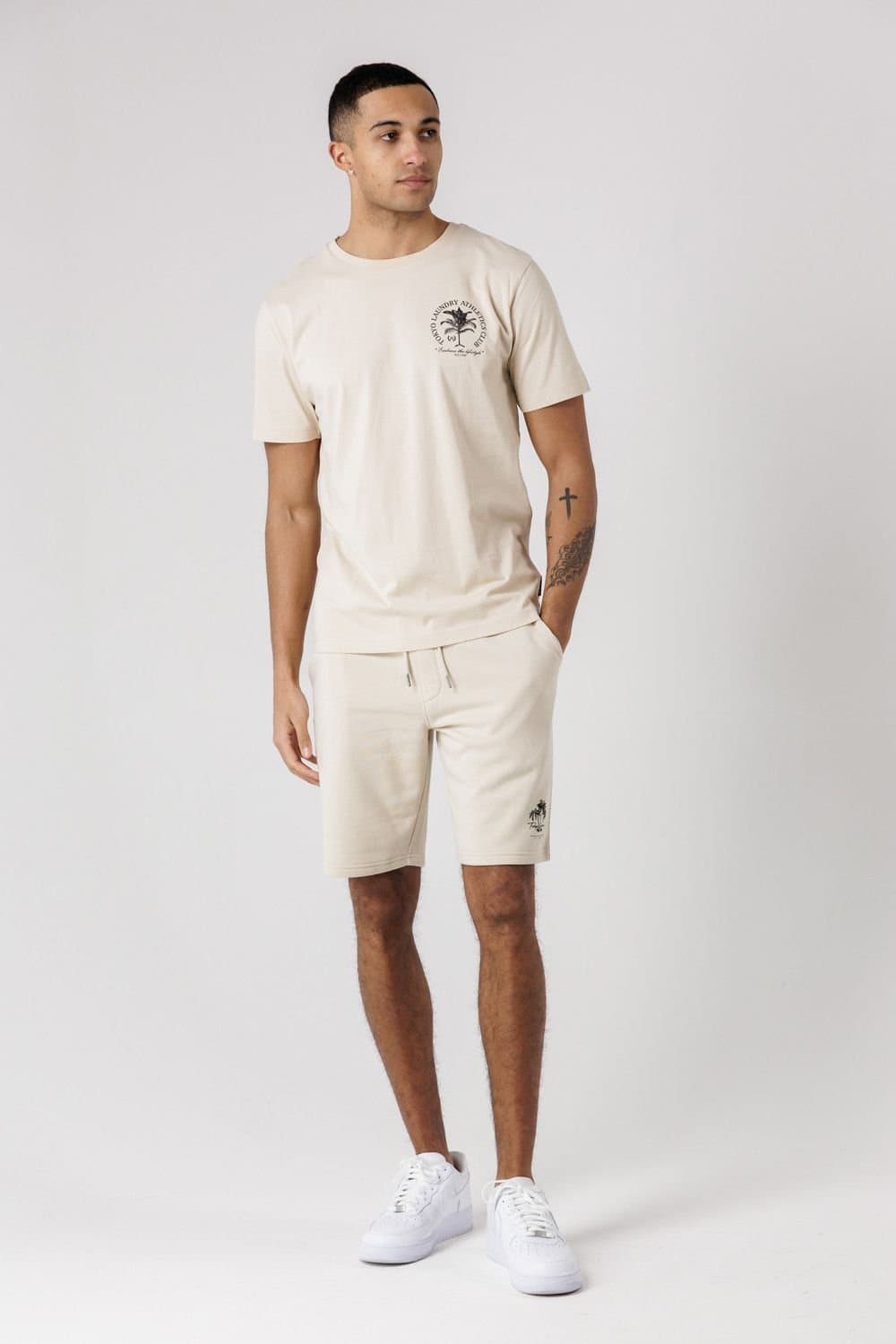 Tokyo Laundry Tokyo Laundry Men's Athletics Club Graphic T-Shirt & Jogger Short Set in Stone