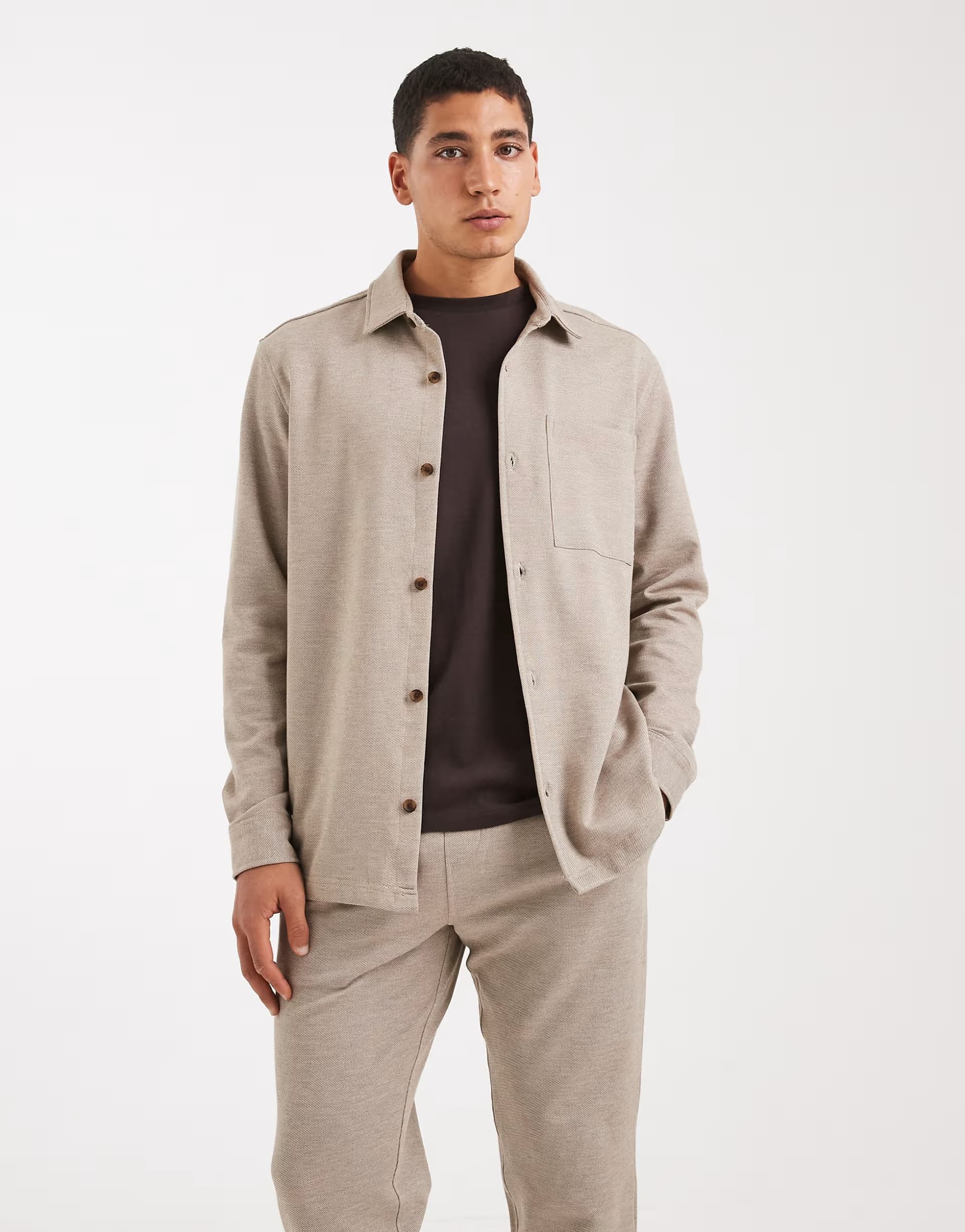 ASOS New Look pique knit shacket co-ord in stone