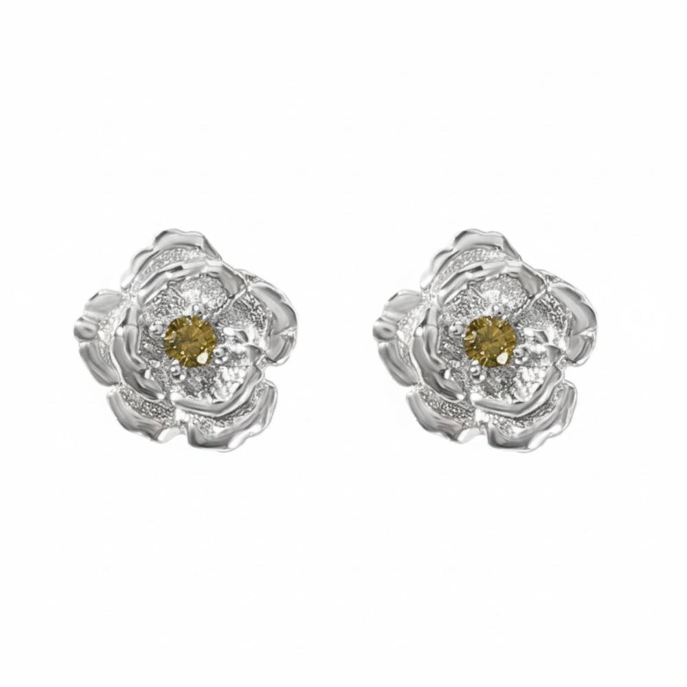 Harfi Harfi Women's Peridot August Birthstone Poppy Birthflower Stud Earrings in Silver - 1