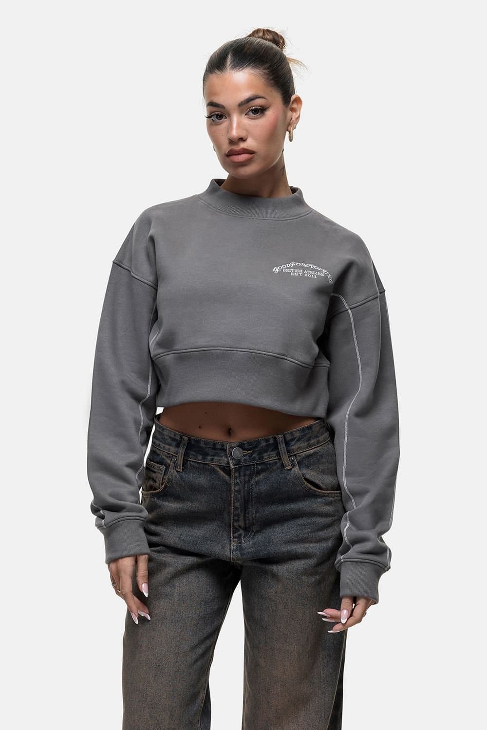 Good For Nothing Good For Nothing Women's Cropped Sweatshirt in Dark Grey
