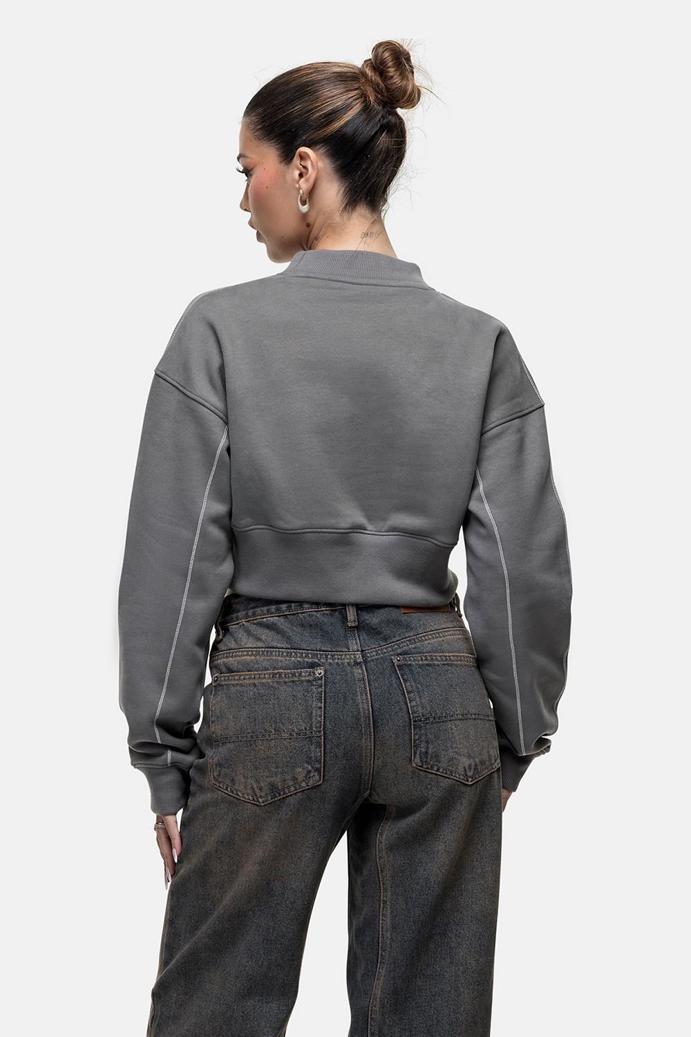 Good For Nothing Good For Nothing Women's Cropped Sweatshirt in Dark Grey - 2