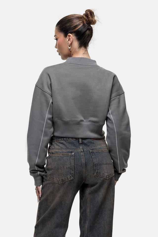 Good For Nothing Good For Nothing Women's Cropped Sweatshirt in Dark Grey - 2