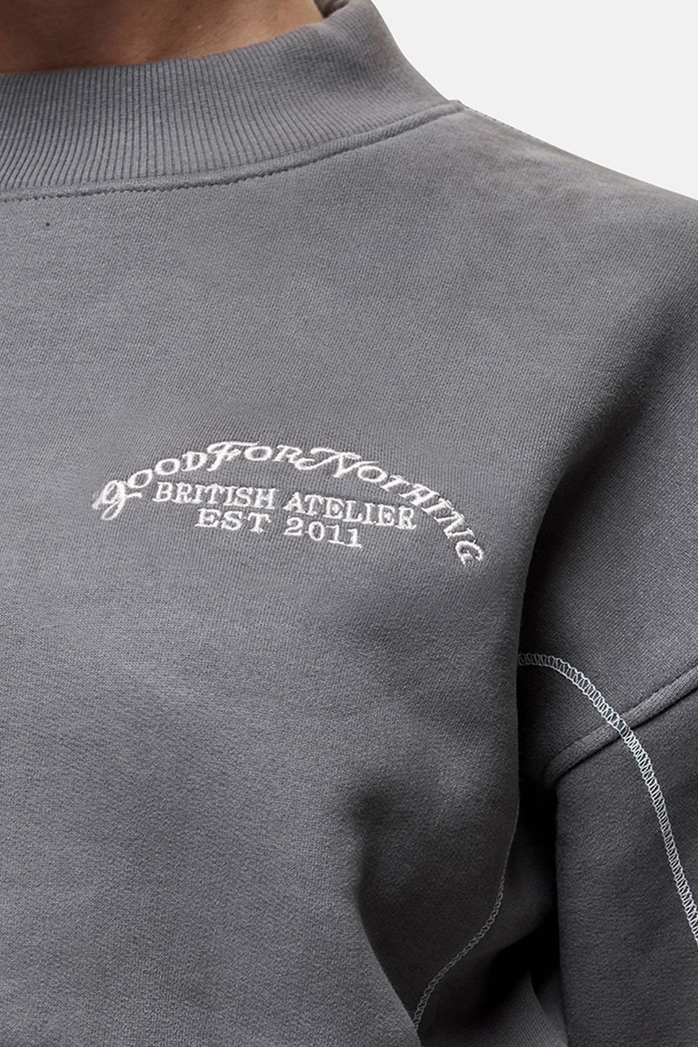 Good For Nothing Good For Nothing Women's Cropped Sweatshirt in Dark Grey - 4