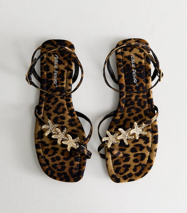 Public Desire Women's Brown Lyrical Leopard Print Starfish Charm Sandals Public Desire New Look - 2