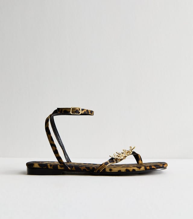 Public Desire Women's Brown Lyrical Leopard Print Starfish Charm Sandals Public Desire New Look - 3