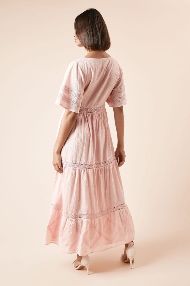 Dorothy Perkins Dorothy Perkins Women's Embroidered Front Angel Sleeve Midi Dress in Pink - 3