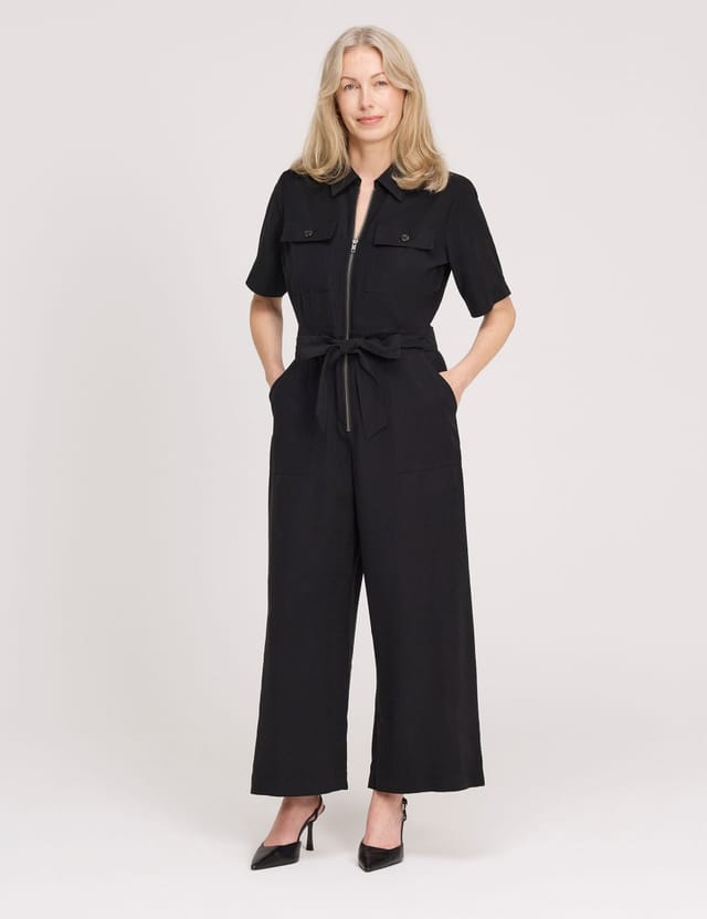 Finery London Finery London Women's Marie Wide Leg Cropped Jumpsuit in Black - 2