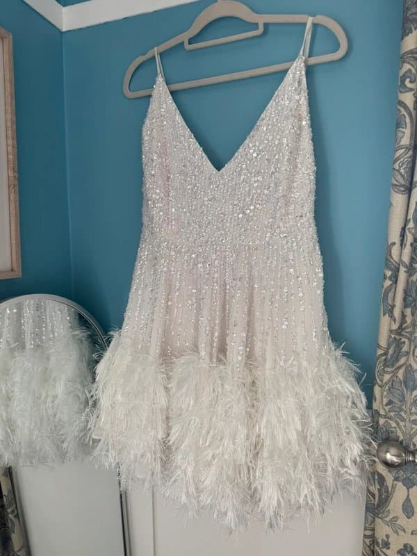 ASOS Design ASOS Edition White Sequin Feather Dress