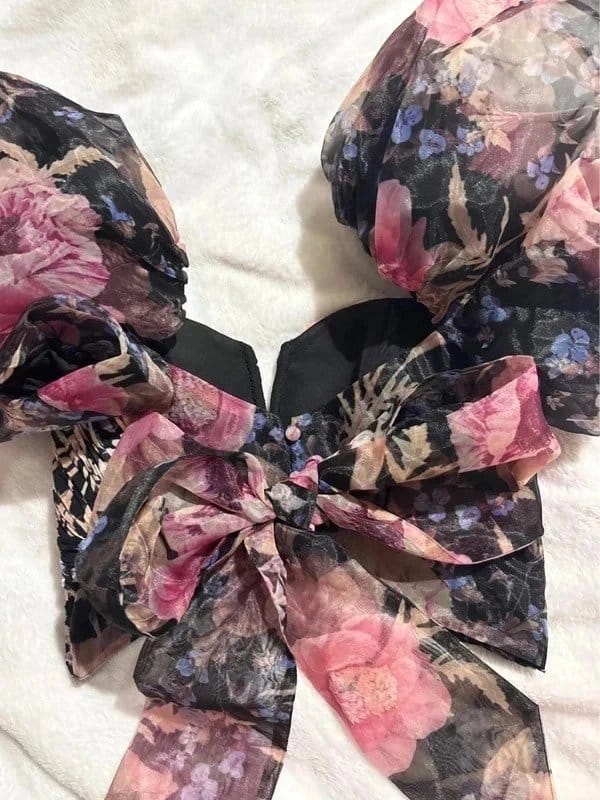 ASOS Navy Pink Floral Thick Corset Top