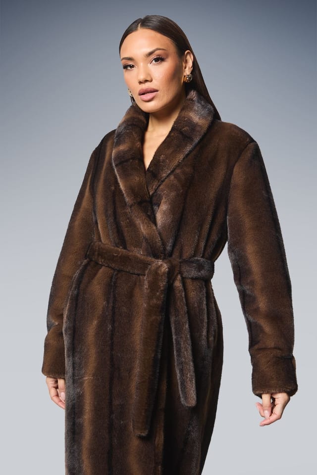Principles Principles Women's Faux Fur Long Coat in Chocolate - 2