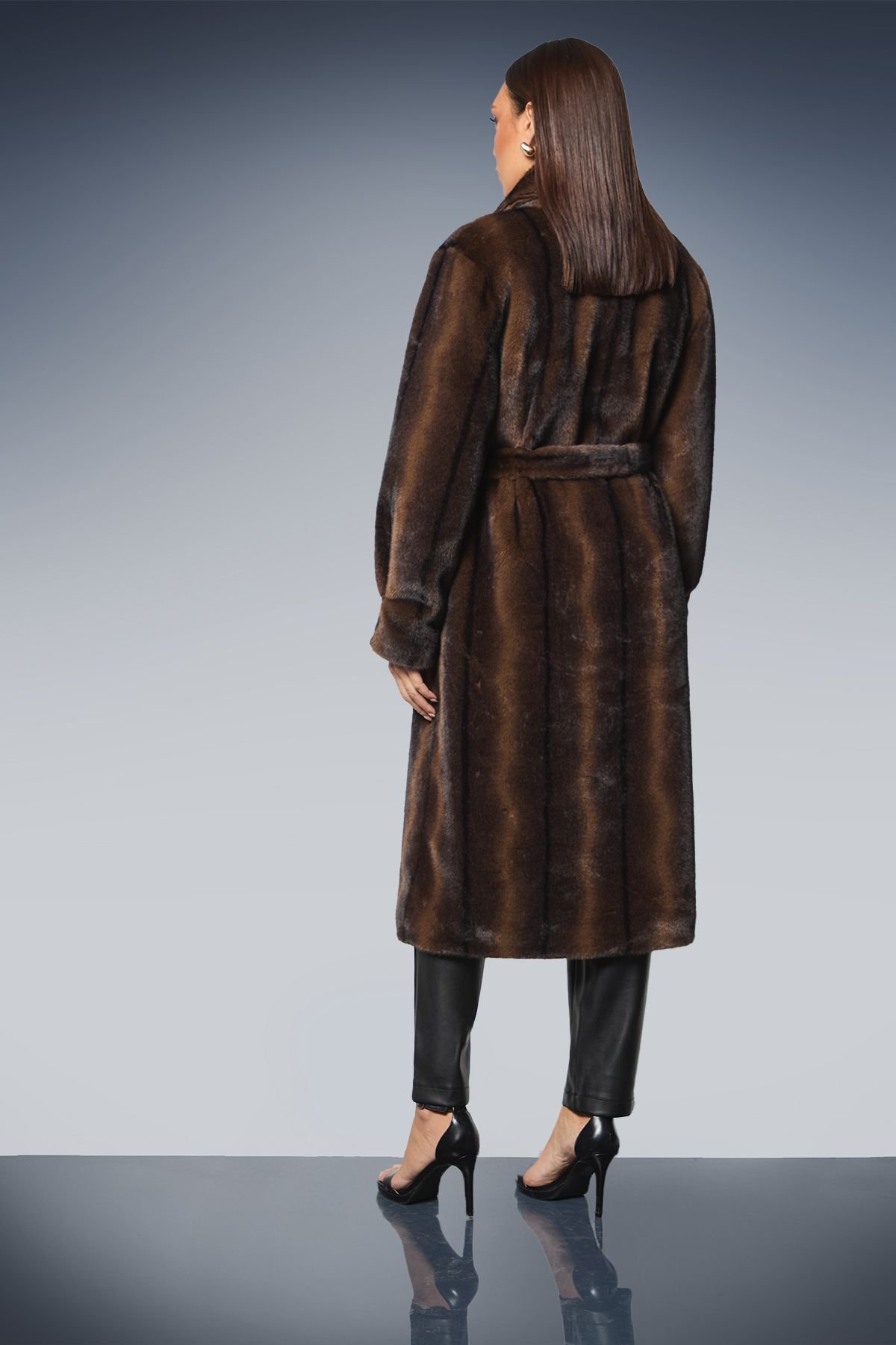 Principles Principles Women's Faux Fur Long Coat in Chocolate - 3