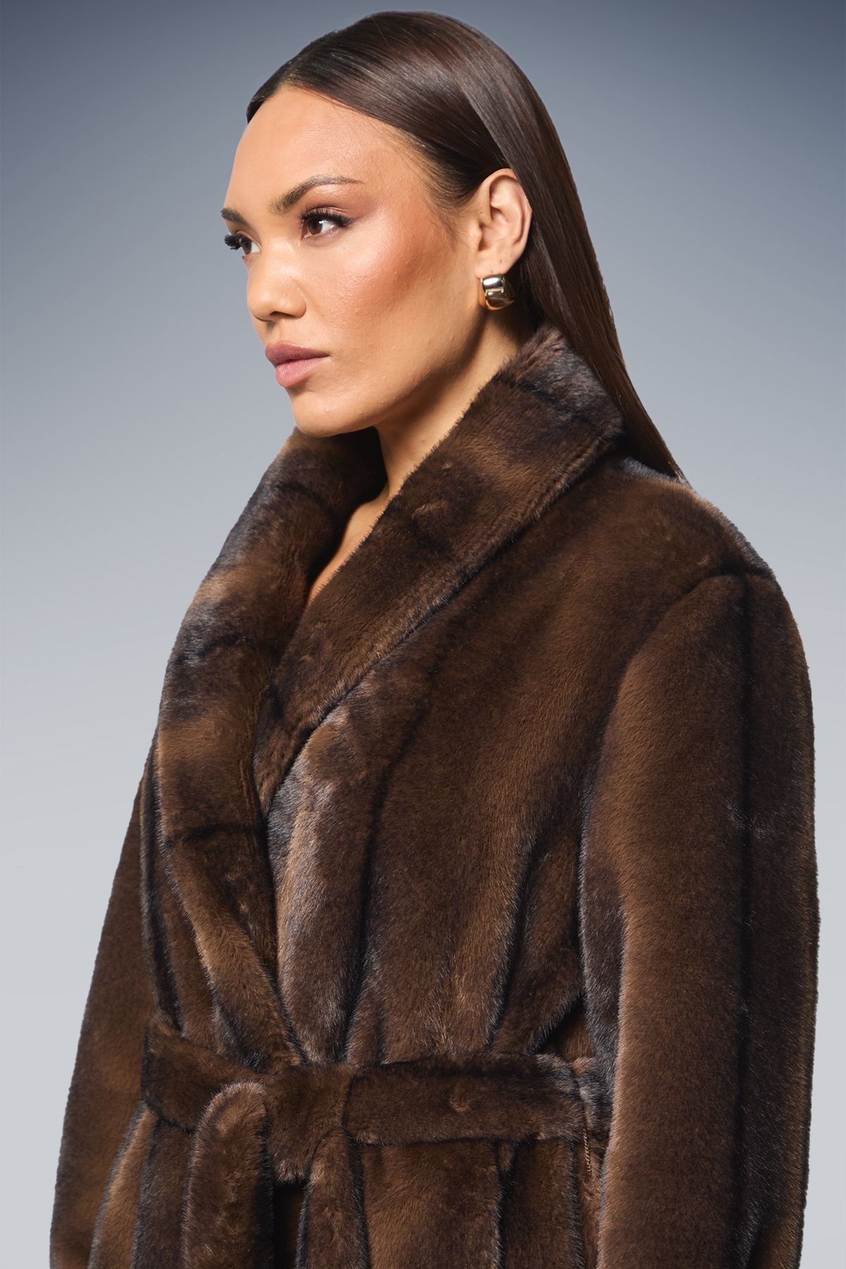 Principles Principles Women's Faux Fur Long Coat in Chocolate - 4