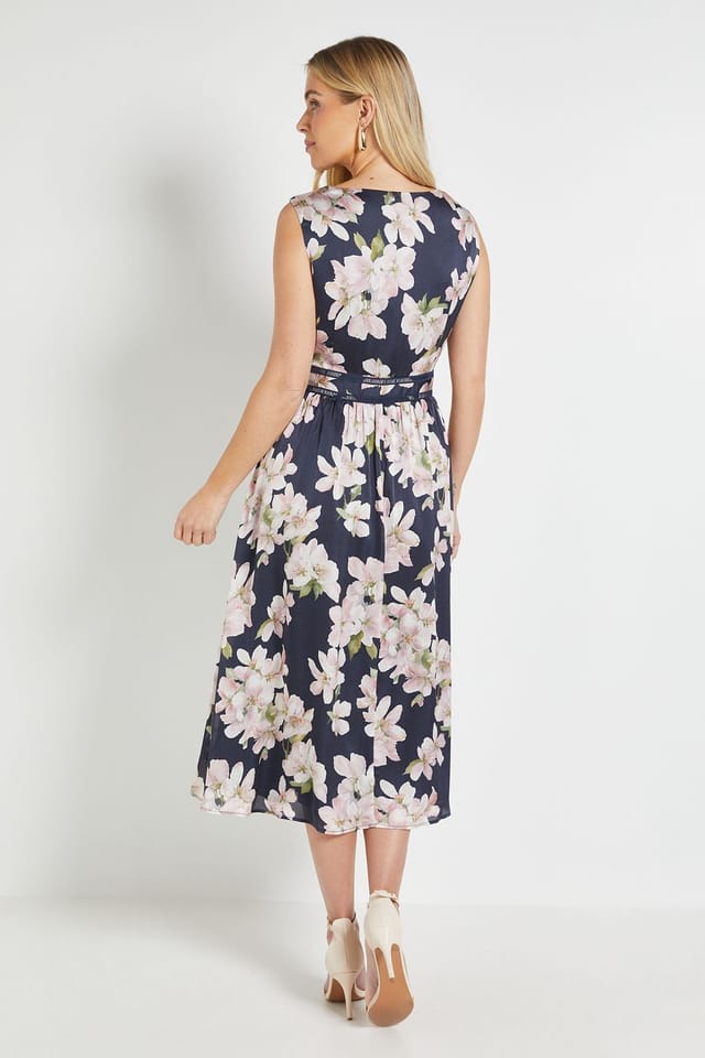 Wallis Wallis Women's Petite Crepe Cowl Pleated Midi Dress in Navy - 3