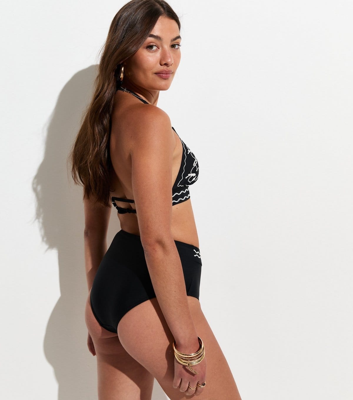 New Look Women's Black Wavy Trim High Waist Bikini Bottoms New Look - 4