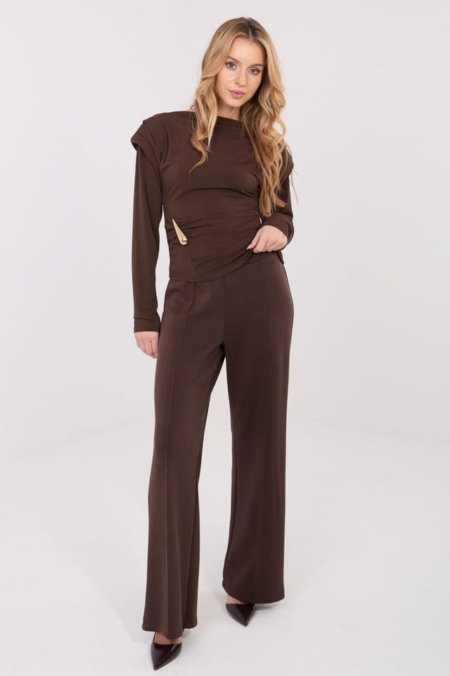 Love Lace Love Lace Women's Elegant Long Sleeve Boat Neck Blouse in Brown - 2