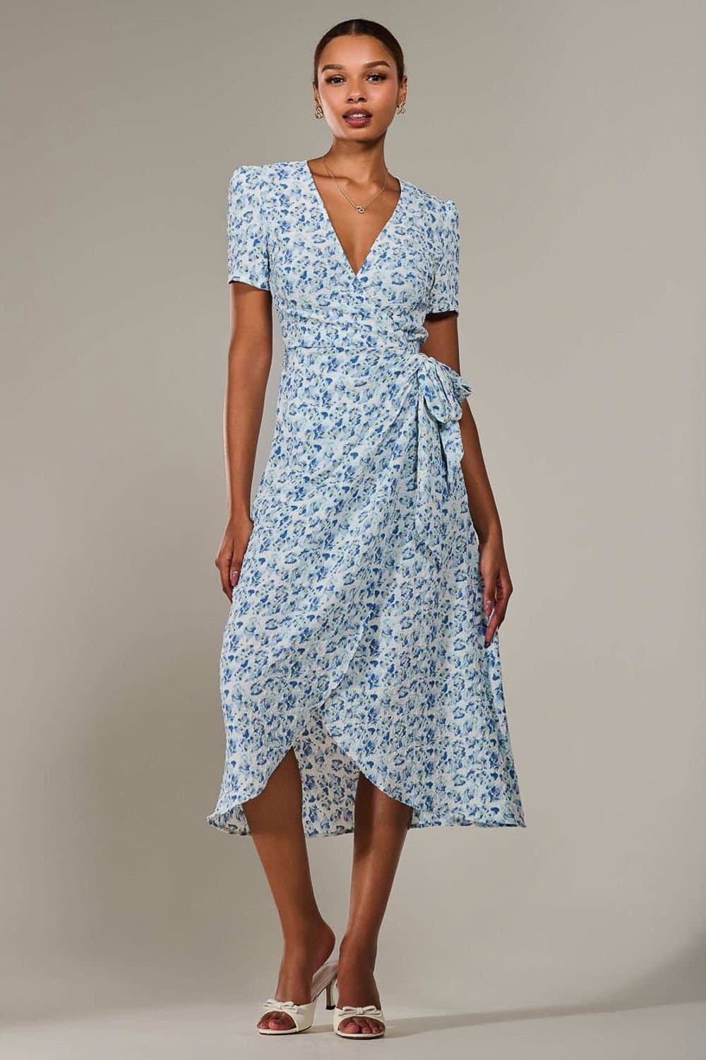 Jolie Moi Jolie Moi Women's Faux Wrap Midaxi Dress in Light Blue