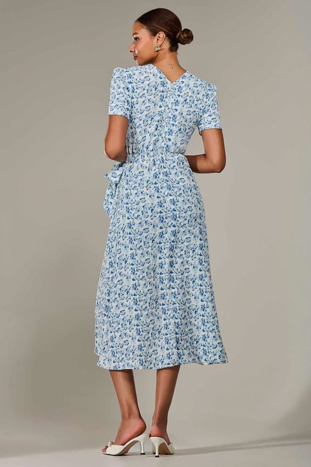 Jolie Moi Jolie Moi Women's Faux Wrap Midaxi Dress in Light Blue - 2