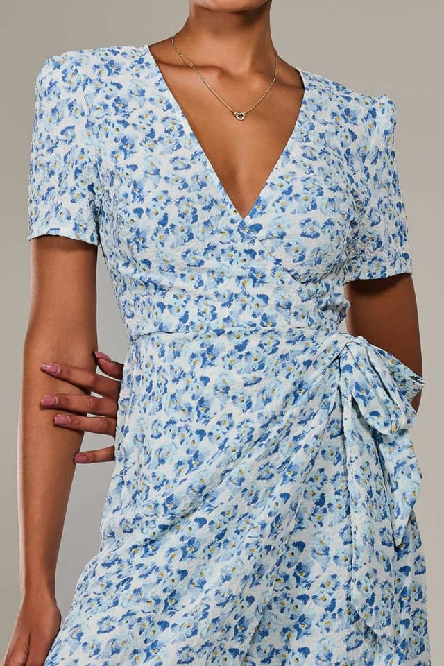 Jolie Moi Jolie Moi Women's Faux Wrap Midaxi Dress in Light Blue - 3