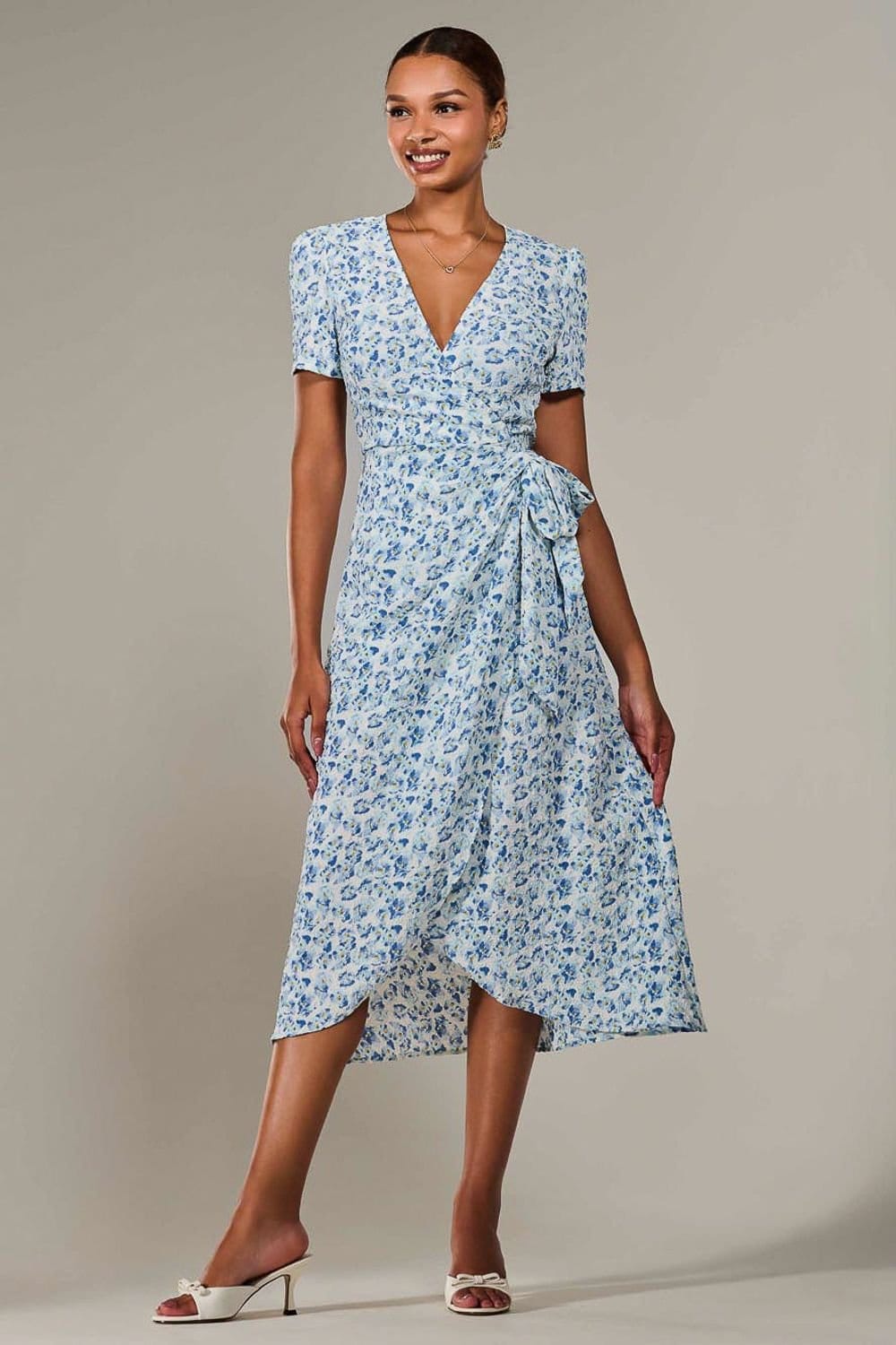 Jolie Moi Jolie Moi Women's Faux Wrap Midaxi Dress in Light Blue - 4