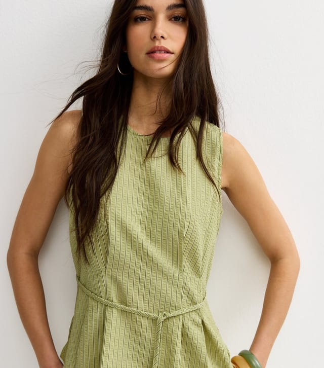 New Look Women's Green Pinstripe Longline Belt Tunic Top New Look - 2