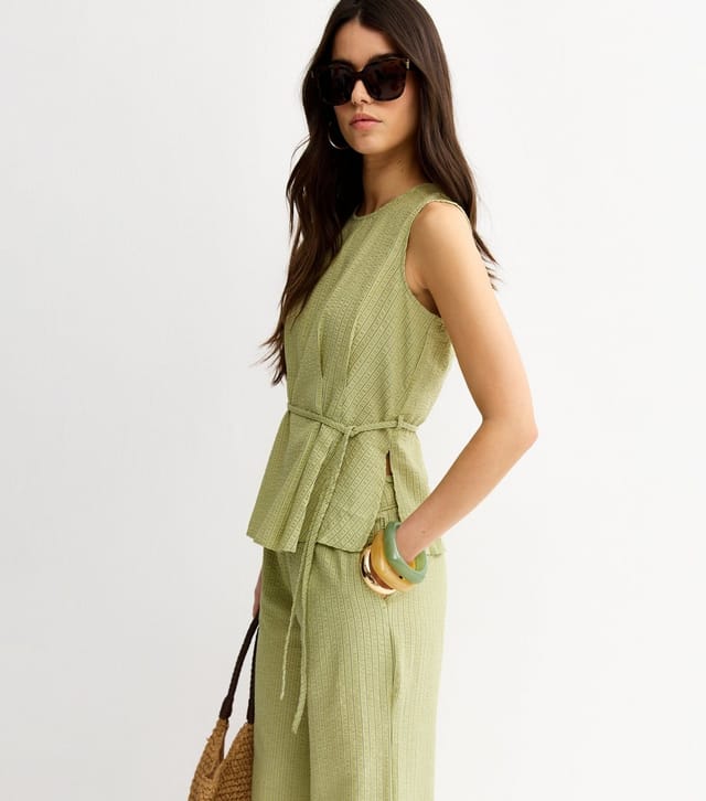 New Look Women's Green Pinstripe Longline Belt Tunic Top New Look - 3
