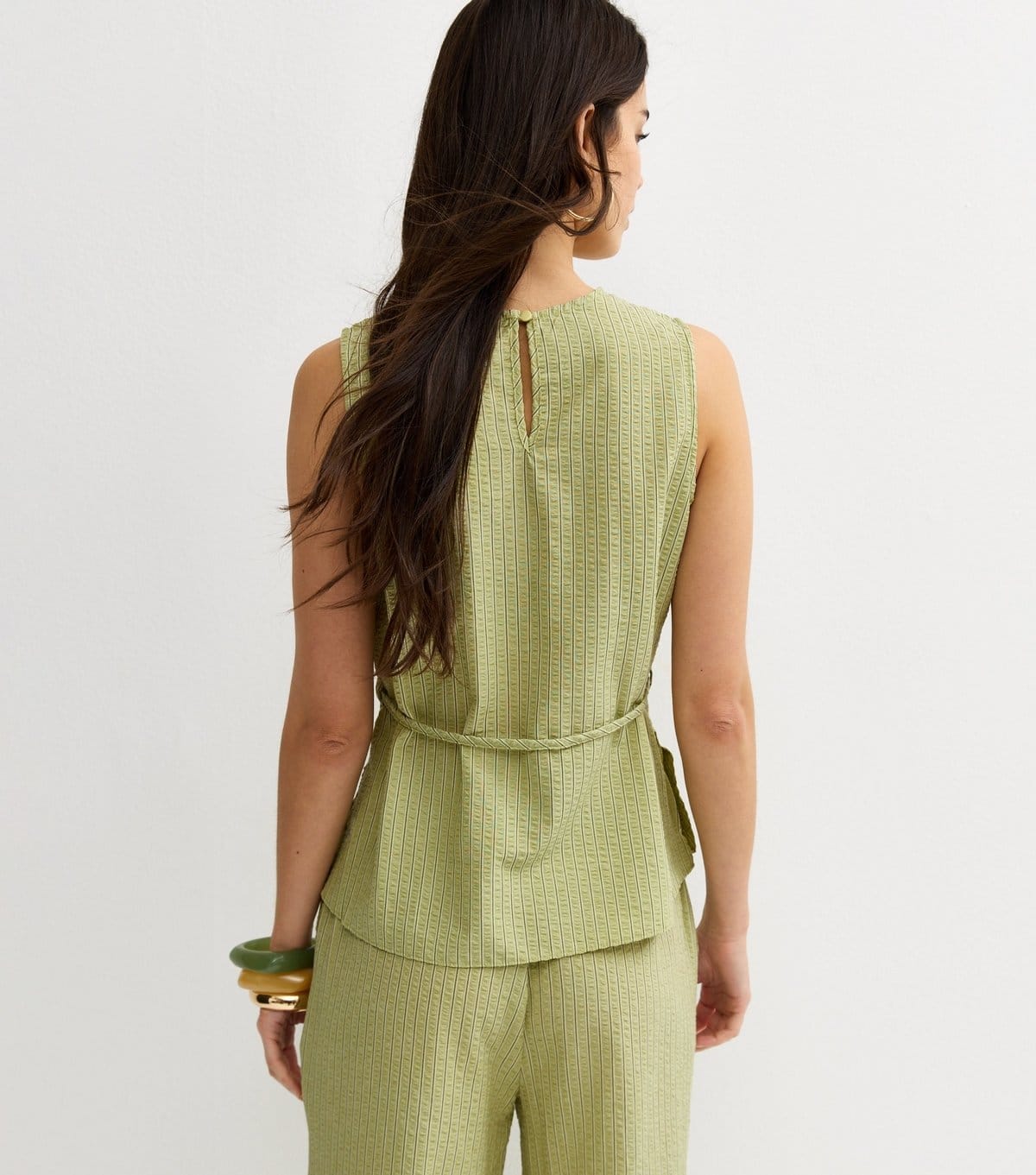 New Look Women's Green Pinstripe Longline Belt Tunic Top New Look - 4