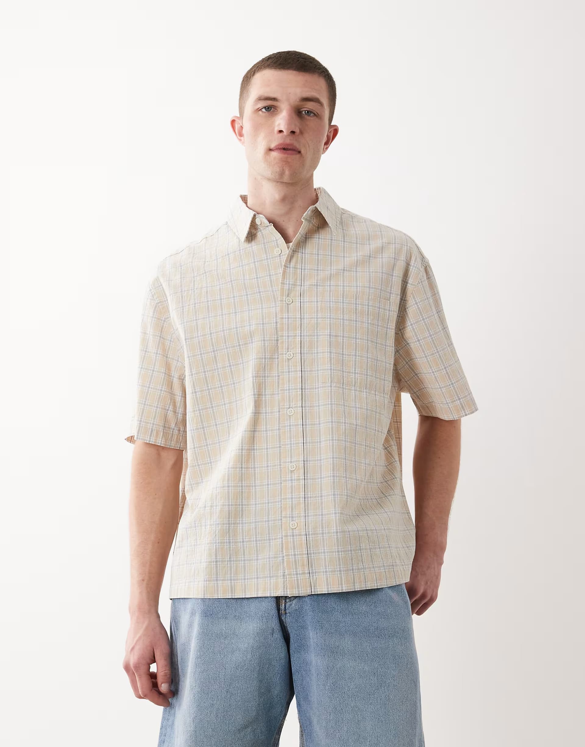 ASOS ASOS DESIGN oversized check shirt in beige