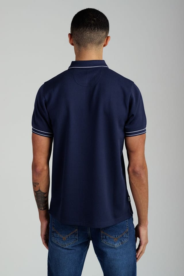 Firetrap Firetrap Men's Regular Fit Textured Zip Up Polo Shirt in Navy - 2